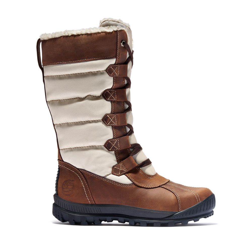 Botas de Nieve Timberland Argentina Mujer - Mt. Hayes Tall Waterproof - Marrones/Blancas - XRTVQH-49